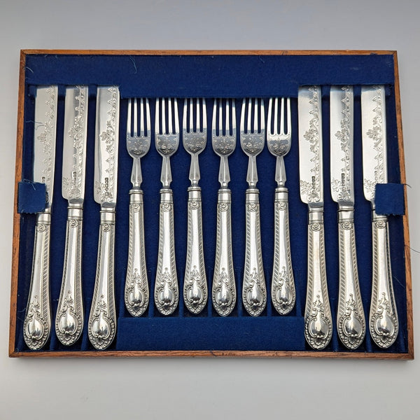Late 19th Century British Antique Silver Plate Cutlery Set of 6 Pairs Barker Brothers